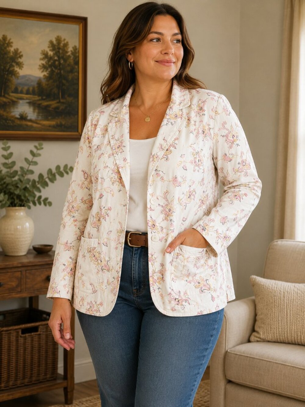 Tres Jolie Accessories White Floral Print Jean Jacket 6